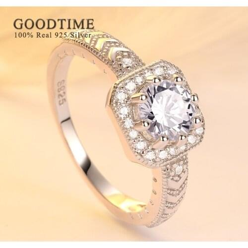Luxury Pure 925 Sterling Silver Ring For Women Square 4A Zircon Rhinestone Bride Wedding Rings Jewelry Accessories Gift For Lady