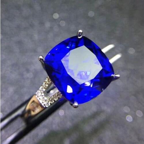 Blue sapphire square ring Per jewelry 925 sterling silver 10*10mm 4.5ct gemstone Fine jewelry J2113018