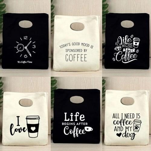 Life Begin After Coffee Portable Lunch Bag Thermal Insulated Bento Box Tote Office Cooler Container Food Storage Pouch Handbag