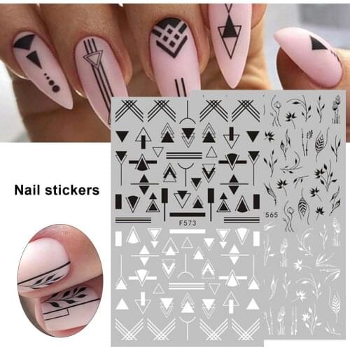 1PC Gold Black Laser Leaves Tree 3D Nail Sticker Holographics Geometrics Lines Adhesive Transfer Sticker DIY Nail Decoration