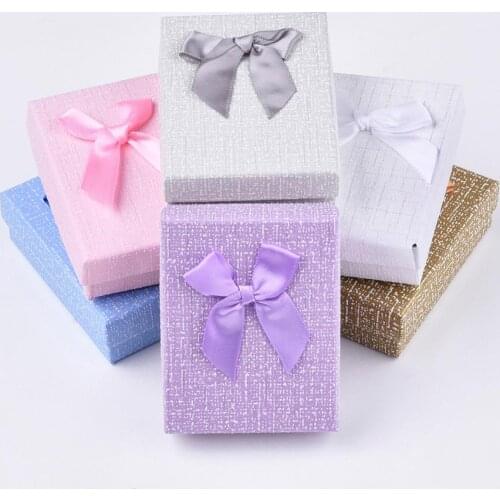 12pcs 9x7x3cm Rectangle Mixed Color Cardboard Jewelry Bracelets Earring Gift Packaging Boxes With Sponge and Bowknot