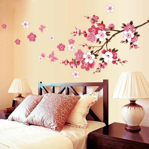 2019 Brand New Cherry Beautiful Peach Blossom Flower Butterfly Tree Wall Stickers Art Decal Home Decor Easy Clean PVC 46cm*65cm