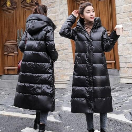 2021 Winter 90% White Duck Down Long Women Coat Black Red Female Thick Warm Parkas Women Down Hooded Jacket Women
