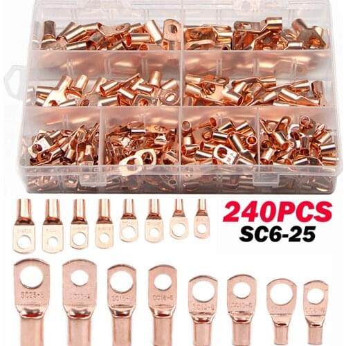 240Pcs 1. 8 Types SC Cold End Termination Copper Cable Terminal for Marine, Automotive or Outdoor applications