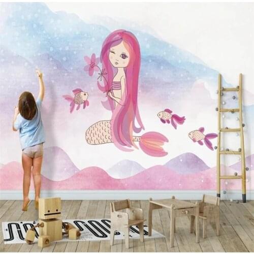 Custom Any Size Photo 3D stereo Self Adhesive wallpaper mermaid childrens room Girls room background mural decorate Waterproof