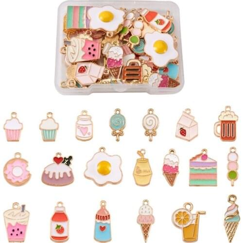 40pcs/box Enamel Coffee Cup Cake Egg Charms for Jewelry DIY Handmade Making Bulk Necklace Pendant Earring Accessories