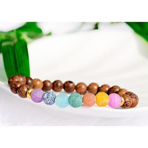 8mm Colorful Weathered Stone Bracelets For Women Bileklik Pulseras Yoga Charm Wood Beaded Bracelet Wholesale