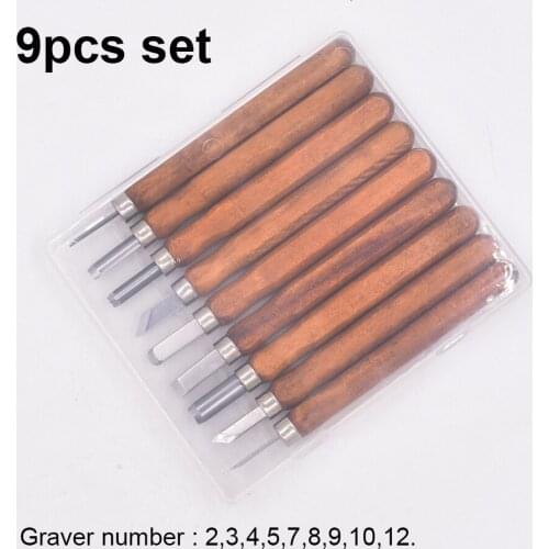 9 in 1 Graver Knife Woodcut Engraving Sculpting Knifes Sharp Burin Nicking Tool Chisel 9pcs set Wood Carving Tools 20set/lot