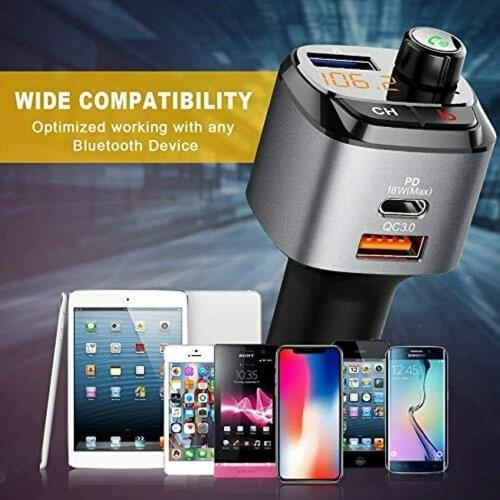 Bluetooth-compatible 5.0 Car FM Transmitter Microphone Wireless Car Charging QC3.0 Call Modulator Type-c Charger FM Hands-Free