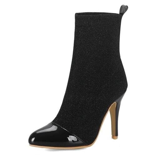 Big Size 9 10 11-13 boots women shoes ankle boots for women ladies boots shoes woman winter Bead stretch cloth stitching