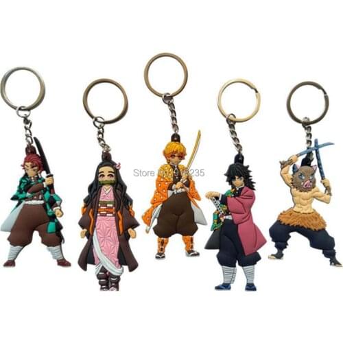 20/Lot 5 Styles Kimetsu no Yaiba 6-9CM Rubber Action Figure Double Side Keyring #1