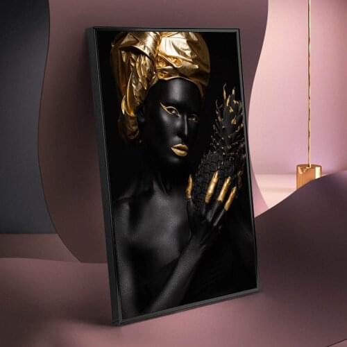 Black Woman with Gold Pineapple Canvas Art Posters And Prints African Woman Art Canvas Paintings On the Wall Decor Art Pictures