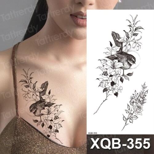 Flower bird cat tiger snake temporary tatoos for women tattoo sticker black rose peony flowers sketch designs sexy body art