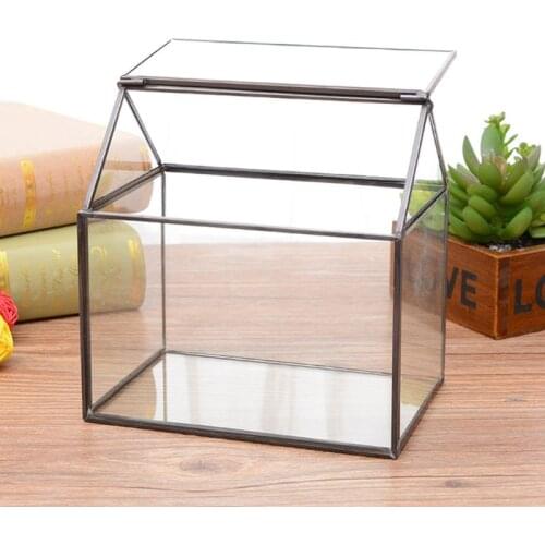 Geometric Glass Terrarium Box Handmade House Shape Close Glass Table Top DIY Display Planter Windowsill Flower Pot with Swing