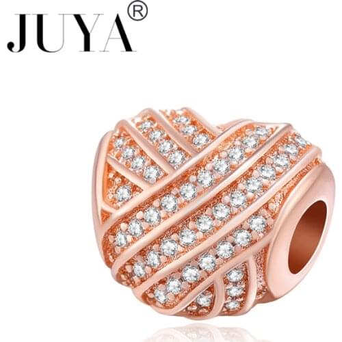 Classic Rose Gold Beads Love/Heart Charm Fit Original Pandor Charms Bracelet Necklace Big Hole Bead Women DIY berloque Jewelry
