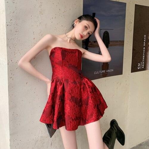 Red Wrapped Chest Mini Dress Celebrity Summer Fashion Women Sexy Female Korea Single-Breasted Slim Bag Hip Evening Party Dresses