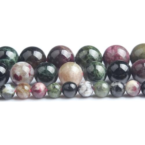 LIngXiang Natural jewelry polychrome Tourmaline stone Loose Beads 4 6 8 10 12mm be fit for DIY bracelet necklace Accessories