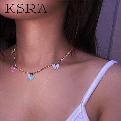KSRA 2020 New Arrival Butterfly Pendant Choker Necklace Creative Fashion Colors Butterfly Necklaces For Women Jewerly Gift