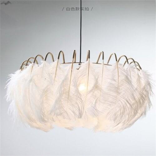 JW American Style White/black Feather Chandelier Nordic Modern Simple Living Room Bedroom Warm Creative Personality Room Light