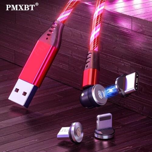 3 in 1 Flow Glow Magnetic Fast Charging Cable Micro USB Type C Cable For iPhone Xiaomi Redmi Mobile Phone LED Lighting Data line