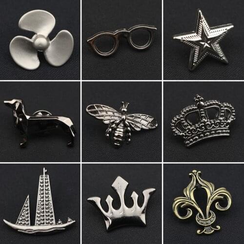 Fashion Mens Mini Brooches Chic Style Guitar Crown Boat Star Bee Advanced Lapel Pin Suit Shirt Collar Shawl Tuxedo Accessory