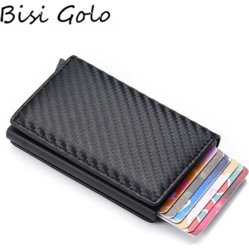 BISI GORO Men Vintage Blocking Rfid Wallet PU Leather Antitheft Credit Card Holder Unisex Security Information Aluminum Purse