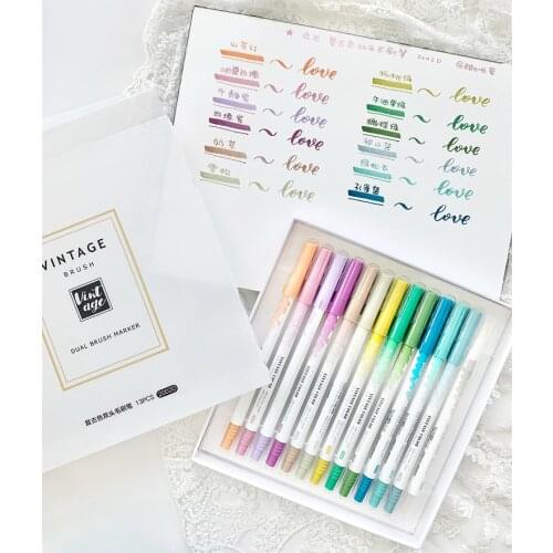 3/6/12pcs Dual Brush Marker Pen Set Vintage Color Blending Watercolor for Drawing Calligraphy Lettering Painting School Art F353