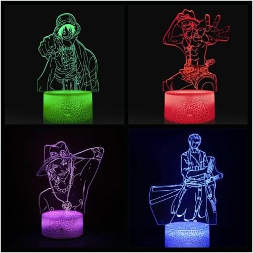 One Piece Night Light 3D Illusion Lamp Luffy Ace Sanji Zoro Nami Anime Led Lamp Bedroom Decor Bedside Night Lamp Kids Manga Gift