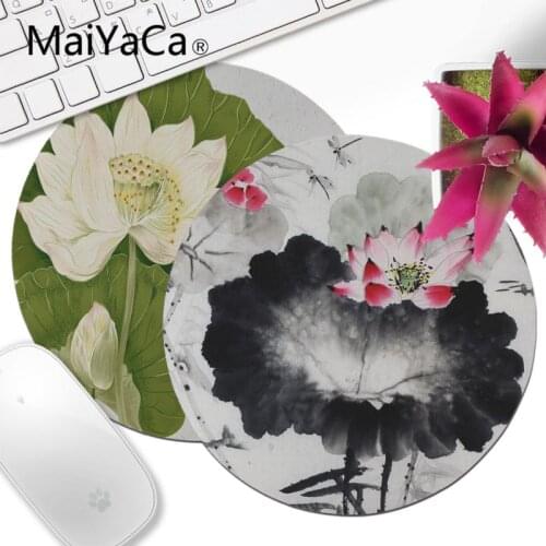 MaiYaCa New Printed Lotus Chinese painting art Comfort Round Mouse Mat Gaming Mousepad durable office gaming accessory mouse mat