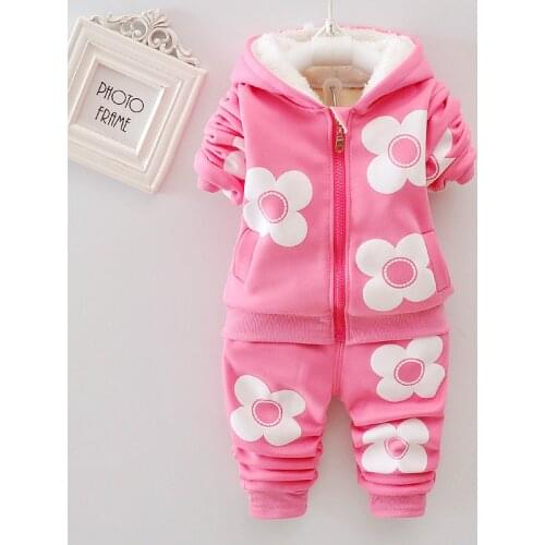Girls Autumn Winter Flower Set Plus Hooded Jacket Toddler Girls Clothing Set Baby Tracksuit Children Casual Outfit Clothes Suit
