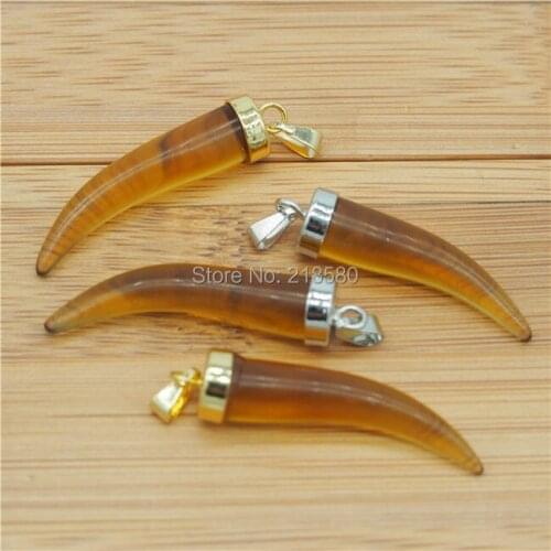 P15052121 Citrin e Horn Tusk Pendant with Gold Or Silver Cap