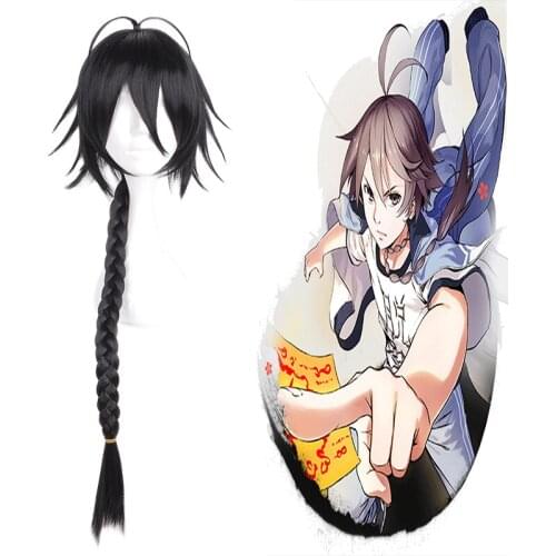 Anime Fox Demon Cosplay White Moon Cosplay Black Braid Wigs Heat Resistant Synthetic Wig Halloween Carnival Party Cosplay Wigs
