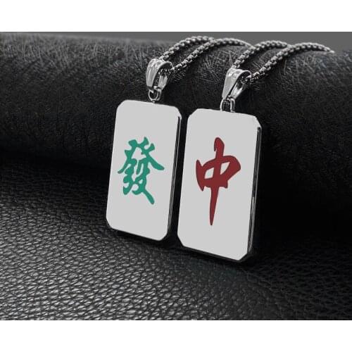 Titanium steel pendant trendy necklace stainless steel jewelry front and back mahjong design pendant