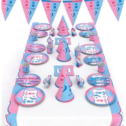 Gender Reveal Tableware Set Girl or Boy Latex Balloons Baby Shower Birthday Party Decorations Kids Favor Supplies