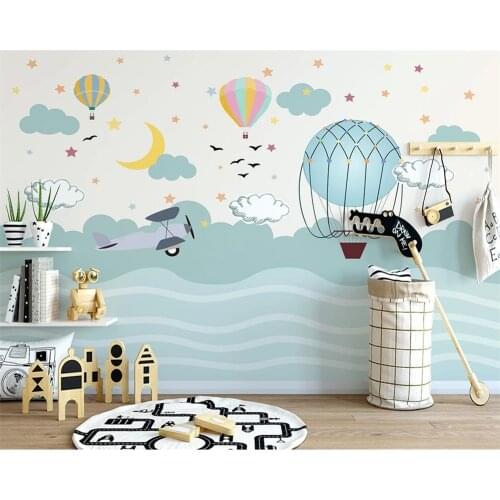 Beibehang Customized Nordic hand-painted clouds hot air balloon small animal childrens room background papier peint wallpaper