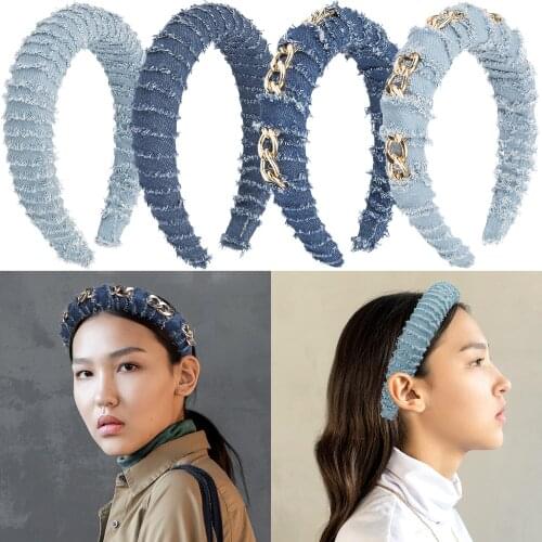 1 Pc Girls Fashion Headband Jean Head Bands Metal Hoop Design Blue Unique Style Women Elegant Padded Head Pieces