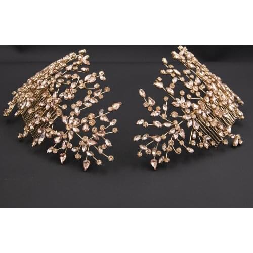 Gold Pearls Crystals Rhinestone Big Bridal Wedding Headbands Hairbands Hair Combs Women Hair Accessories Headpiece 0621RG