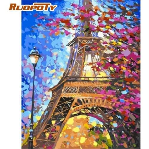 RUOPOTY 60x75cm Frame DIY Painting By Numbers Kits Paris Tower Landscape Picture By Number Acrylic Draw On Canvas For Diy Gift