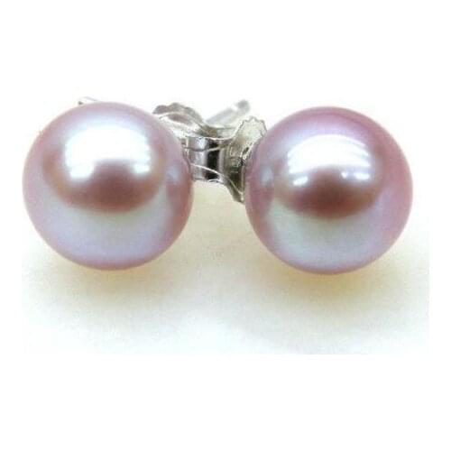 Free shipping Lavender 7mm AAA+++ perfect round akoya sea pearl stud earring sterling silver