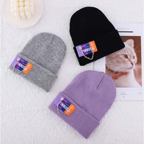 Hat Female Japanese Autumn Winter Show Face Small Wild Pure Color Ear Protection Wool Mens Beanie Warm Knitted Winter Cap U44