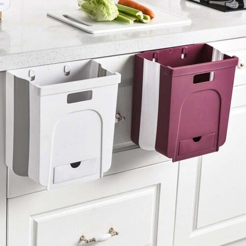 Folding Waste Bins Kitchen Garbage Bin Wall Mounted Hanging Trashcan Kitchen Bathroom Waste Storage Bucket Trash Can Without Lid