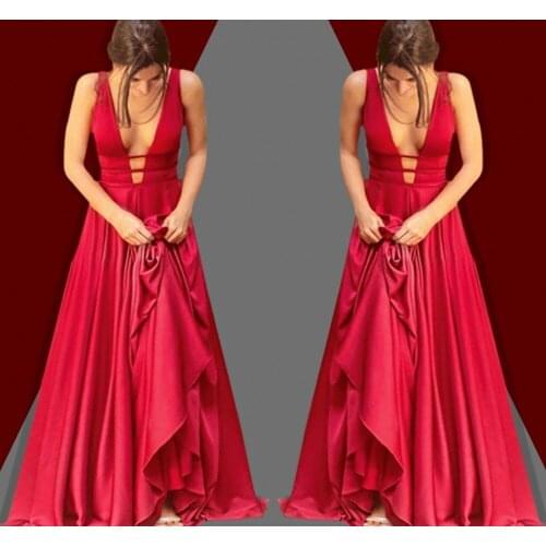 Sexy Red Evening Dress 2019 Elegant Satin Evening Gown Long Formal Dress Abiye Prom Party Dress Cheap vestido longo festa