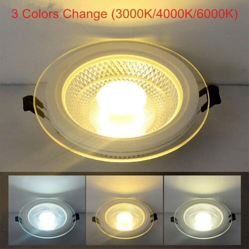 5W 10W 15W 25W 3 Colors Change LED Downlight Round Glass Cover Lights High Bright COB Ceiling Recessed Lamps AC85-265 + Driver