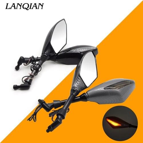Universal Motorcycle Rearview Mirrors With Turn Signal LED Light For kawasaki er6n z650 ninja 300 versys 650