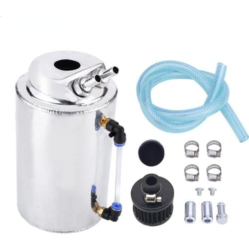 Universal 2L Round Aluminium Oil Catch Tank Can With Breather Air Filter Fuel Tanks
