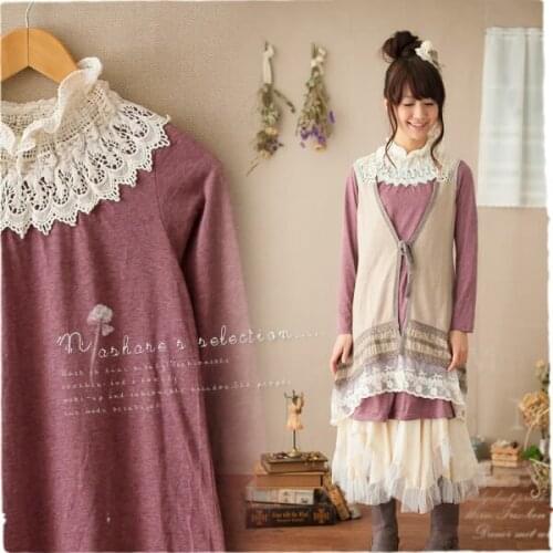 Harajuku gothic crochet long wool lolita hippie boho embroidery tweed tunique patchwork sweater turtleneck winter autumn dress