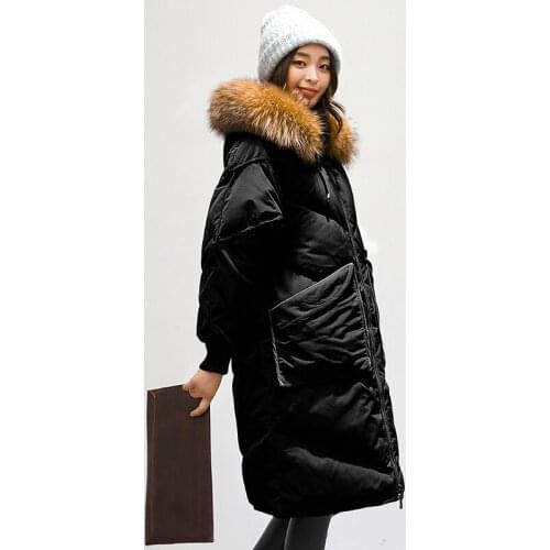 White Duck Down Jacket Female Long Hoody Winter Warm Oversize Coat Women Large Raccoon Fur Collar Jackets Chaqueta Mujer LX2544