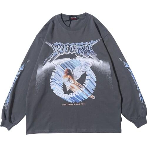 Women Long Sleeve Retro Graphic Tees Top Angel Shirt Clothes Oversized T Shirt 2020 Women Clothing Fashion Spring Streetwear