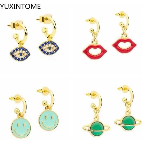 Enamel Hoop Earrings For Women Neon Round Heart Smiley Pin Earrings 925 silver needle Huggie Earrings Colorful Jewelry