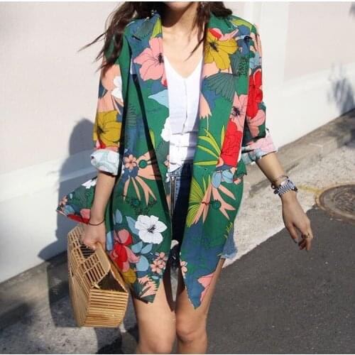 New fashion women floral print blazer for spring tops office lady style three quarter formal coat Summer Thin Outwear Holiday